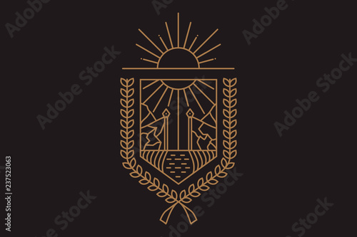 Badge for mountain and rivers exploration camp, tourism extreme. Wild travel sticker.