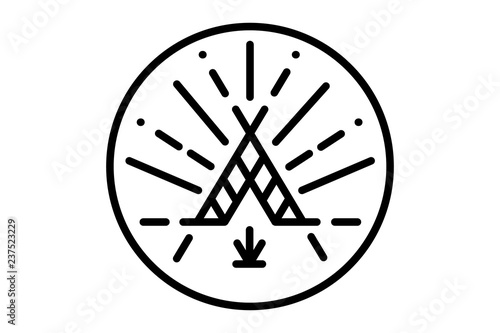 wigwam with ornamental elements. Line style. Boho elements. Vector illustration