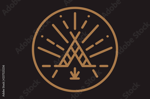 wigwam with ornamental elements. Line style. Boho elements. Vector illustration