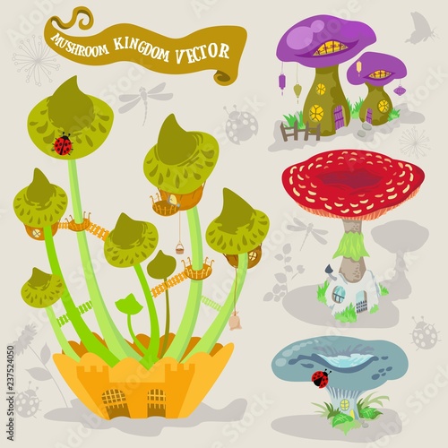 Mushroom fairy kingdom vector fantasy land illustration map builder photo