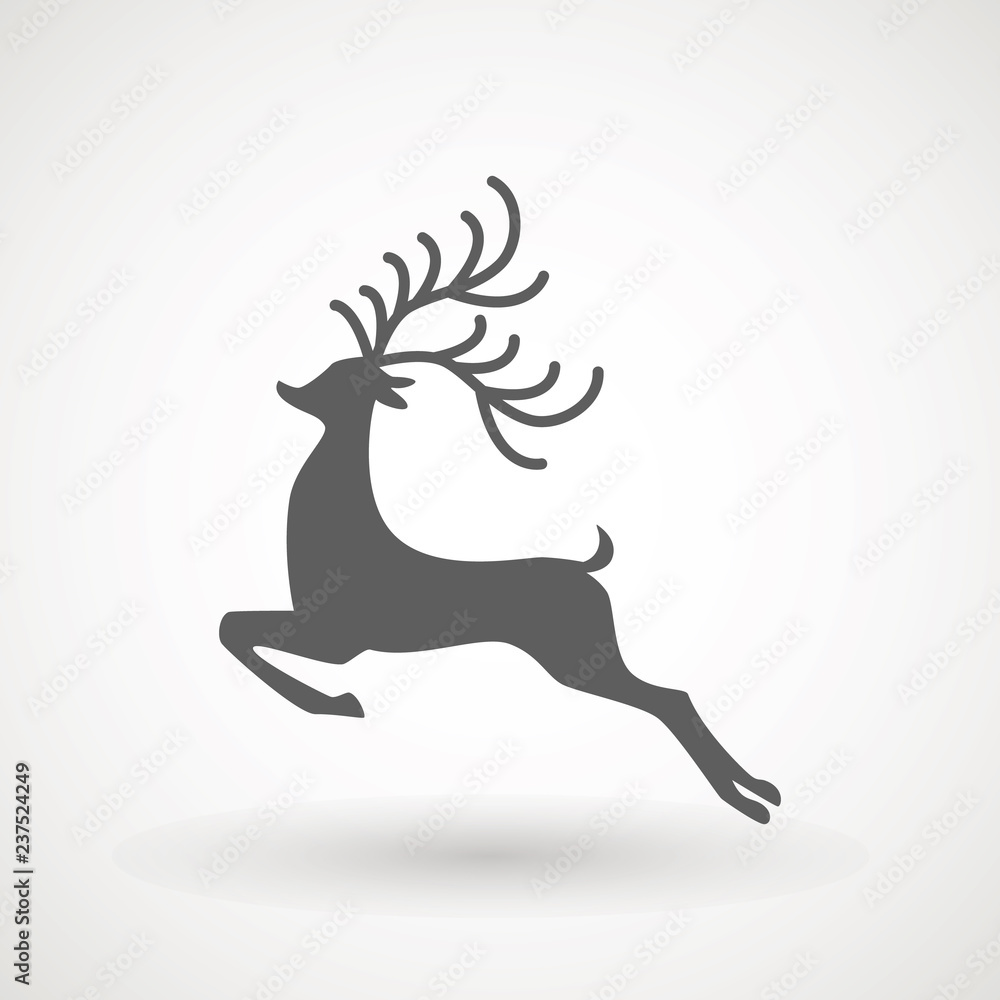 Fototapeta premium Deer running silhouette , Reinder icon design for Xmas cards, banners and flyers, vector illustration isolated on white background. Logo template. Elk logotype. Hunting.