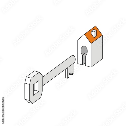 key with house. sign symbol Vector illustration stylized building and key lock of apartment. concept buy a new housing. profession realtor sale and construction of new flat