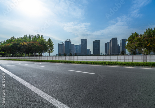 urban traffic road with cityscape in background  China.