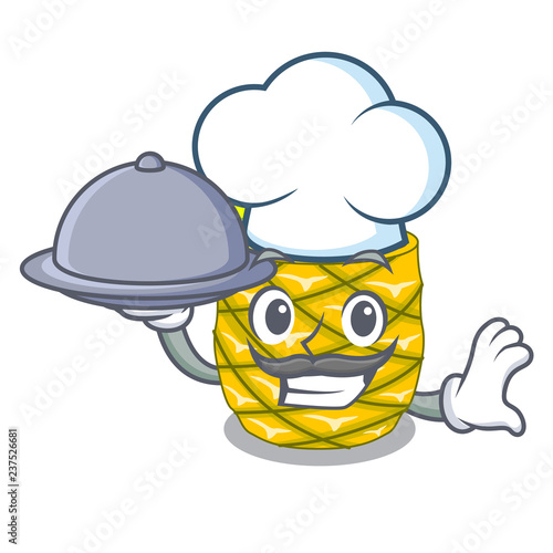 Chef with food Pineapple fruit juice on character drink
