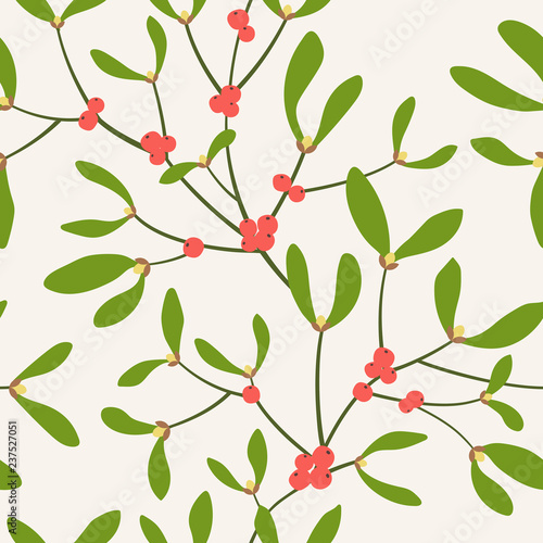 seamless pattern with mistletoe branches. Vector illustration