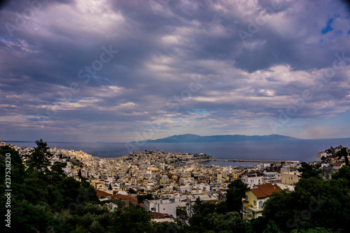 Kavala town panorama with cloudy sky