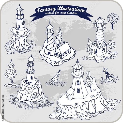 Fantasy illustration of Lighthouses for map building in hand draw vector format photo