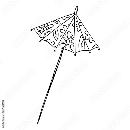 Cocktail umbrella icon. Vector illustration of a decorative umbrella for cocktails. Hand drawn cocktail umbrella.