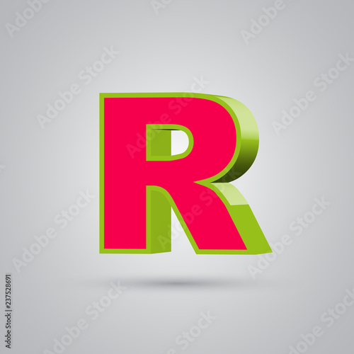 Watermelon 3D vector letter R uppercase. Red font with green border isolated on white background