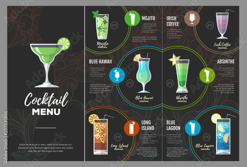 Flat cocktail  menu design.