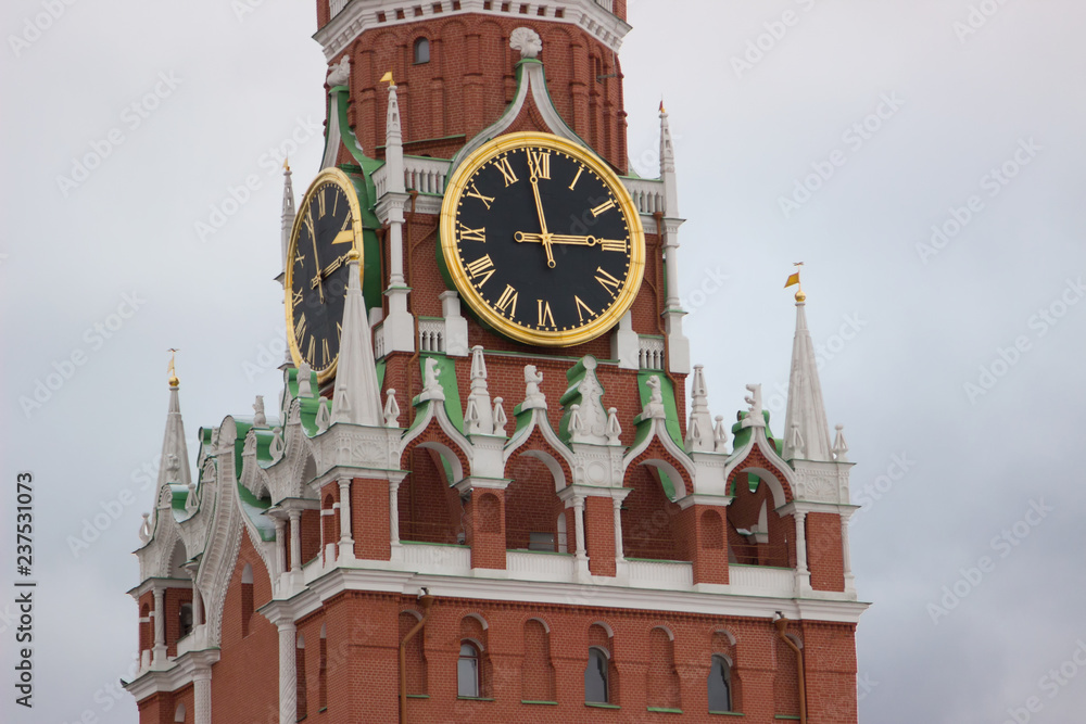 The clock of the Kremlin tower, the main clock of Russia in dark tones