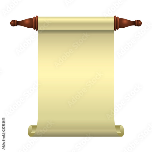 An empty scroll is an opened scroll unrolled vertically for a book illustration. Isolated object.