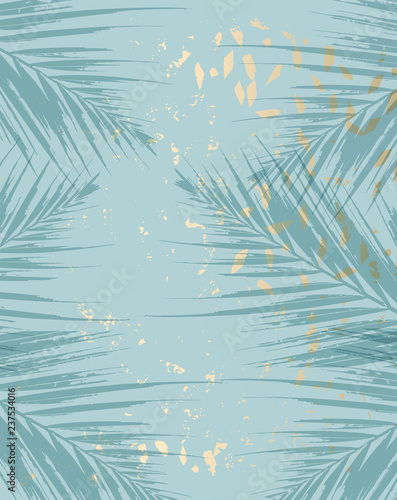 Trendy chic pattern in tropical style and gold dust confetti texture