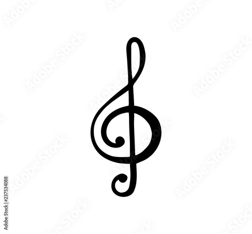 Treble clef. G Key. Symbol of music. Black icon