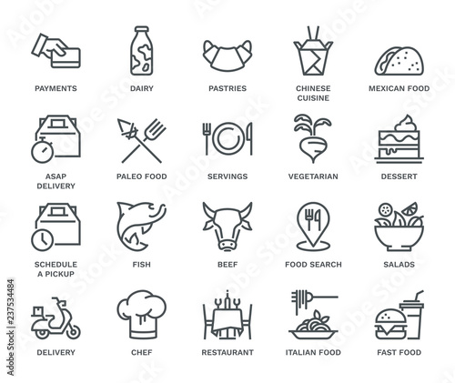 Food Delivery Icons,  Monoline concept