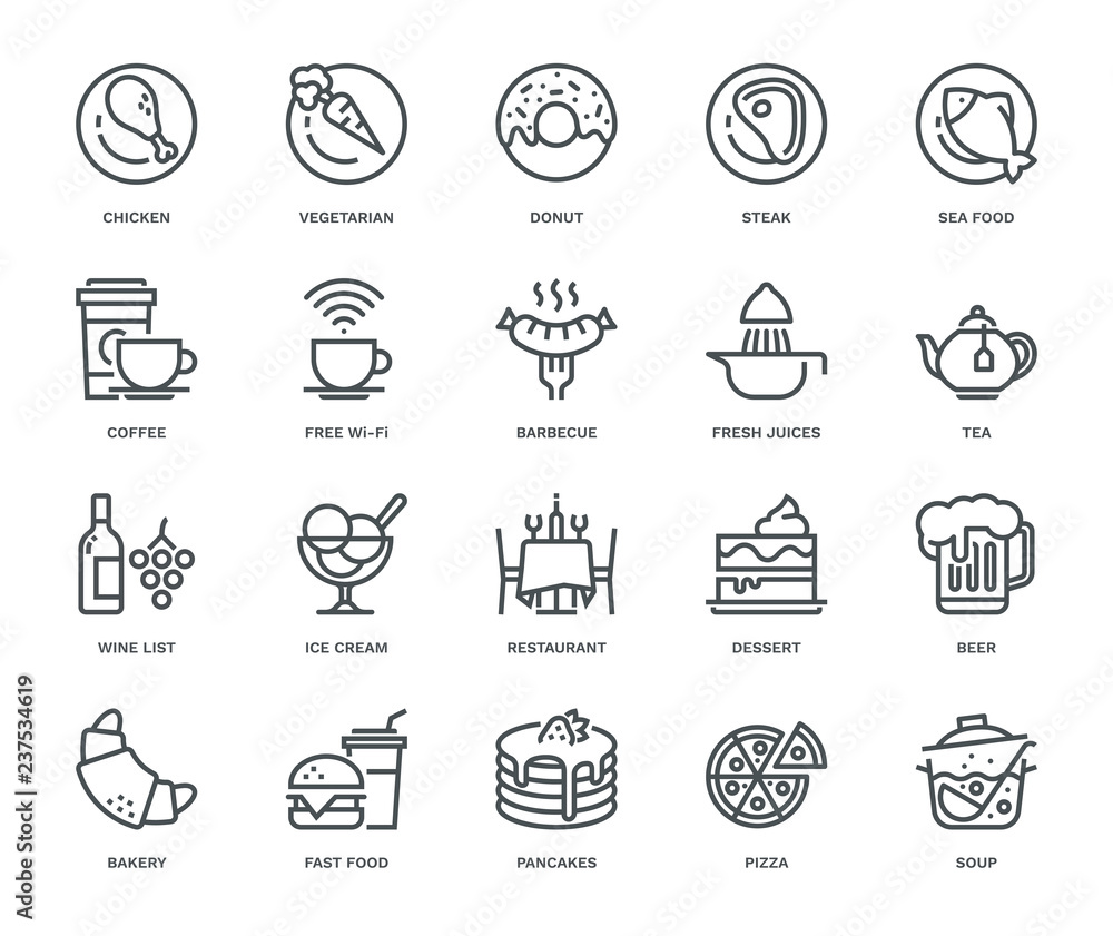 Restaurant Icons, Monoline concept
