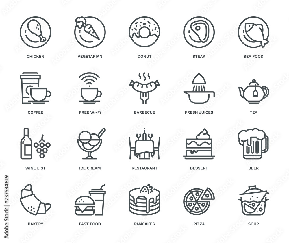 Restaurant Icons, Monoline concept Restaurant Icons, Monoline concept
