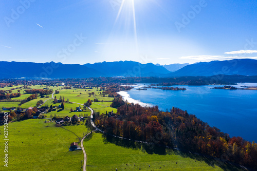 Aerial view, Staffelsee with islands, Garmisch Partenkirchen region, Ostallgäu, Bavaria, Germany photo