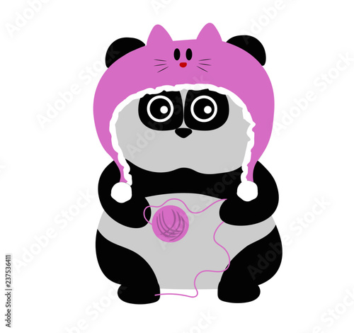 illustration of panda in cat hat 