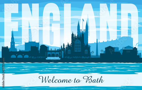Bath United Kingdom city skyline vector silhouette