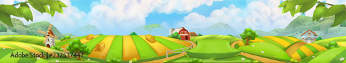 Farm, panorama landscape vector background