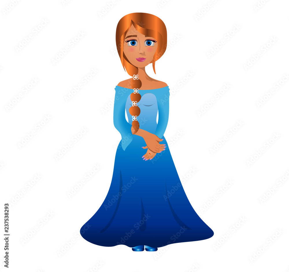 blonde girl in a blue dress