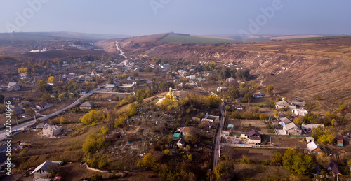Aerial view over small village