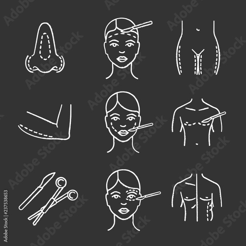 Plastic surgery chalk icons set