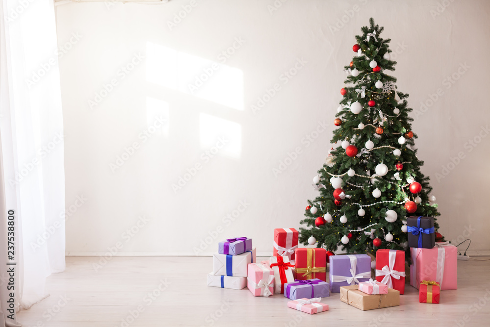 Christmas tree with presents new year holiday Garland lights