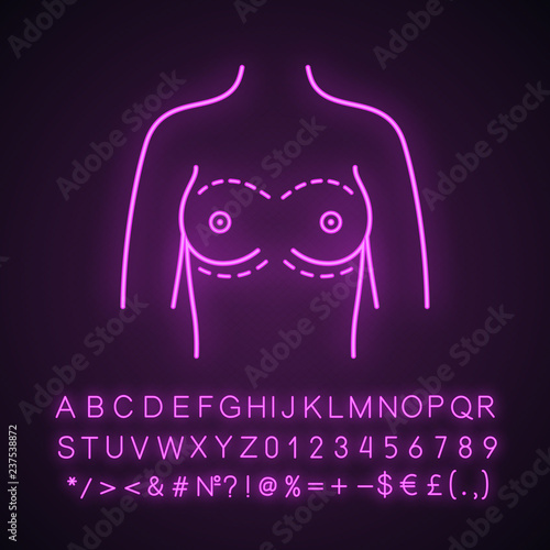 Breast augmentation neon light icon