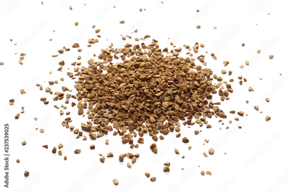 Instant coffee granules isolated on white background and texture Instant coffee granules isolated on white background and texture