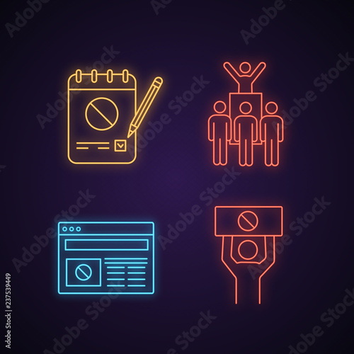 Protest action neon light icon