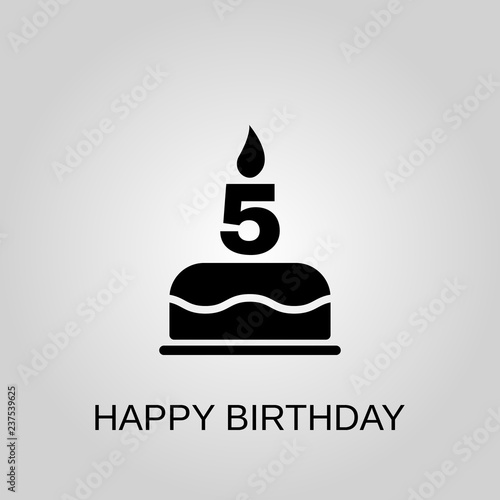 The birthday cake with candles in the form of number 5 icon. Happy Birthday concept symbol design. Stock - Vector illustration can be used for web.