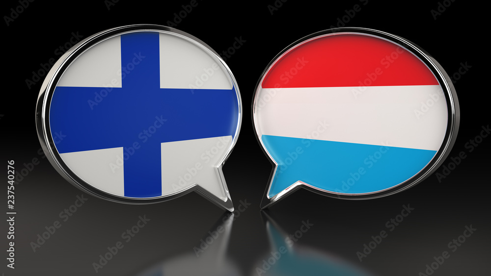 Fototapeta premium Finland and Luxembourg flags with Speech Bubbles. 3D illustration
