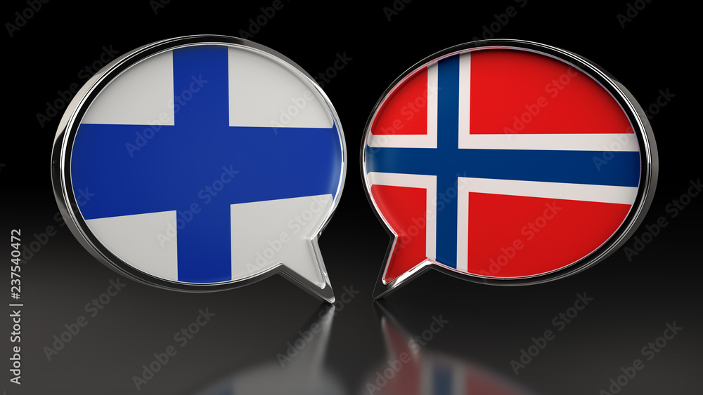 Fototapeta premium Finland and Norway flags with Speech Bubbles. 3D illustration