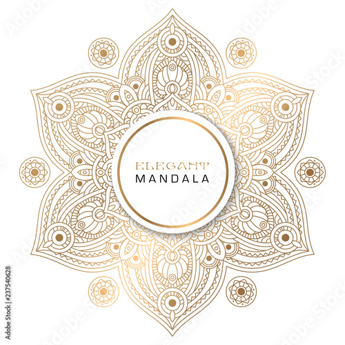 Vector round circle. Mandala style. Decorative element with gold.