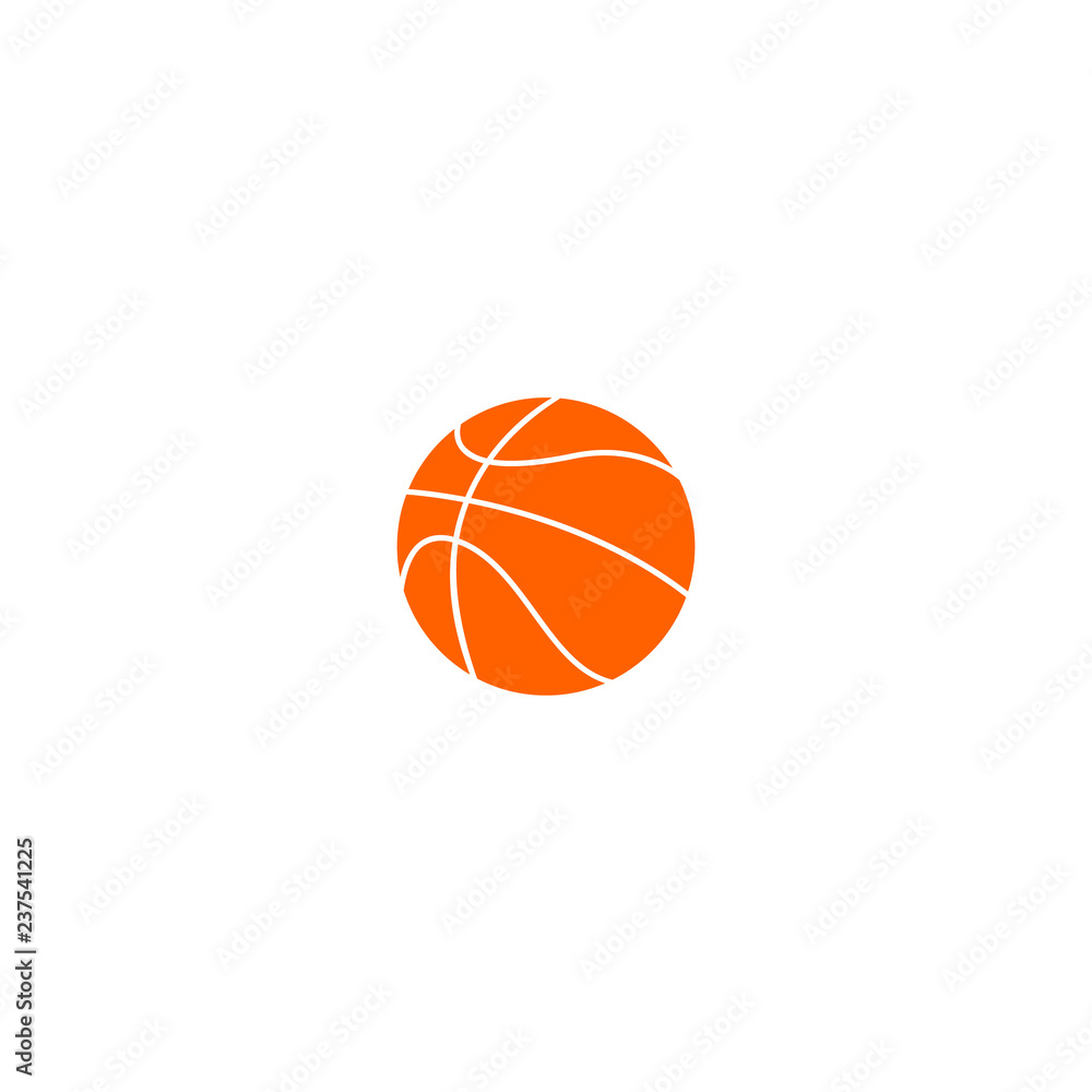 orange and white flat basketball ball, vector illustration isolated on white background