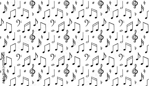 Music notes background. Melody symbol. Black and wite llustration