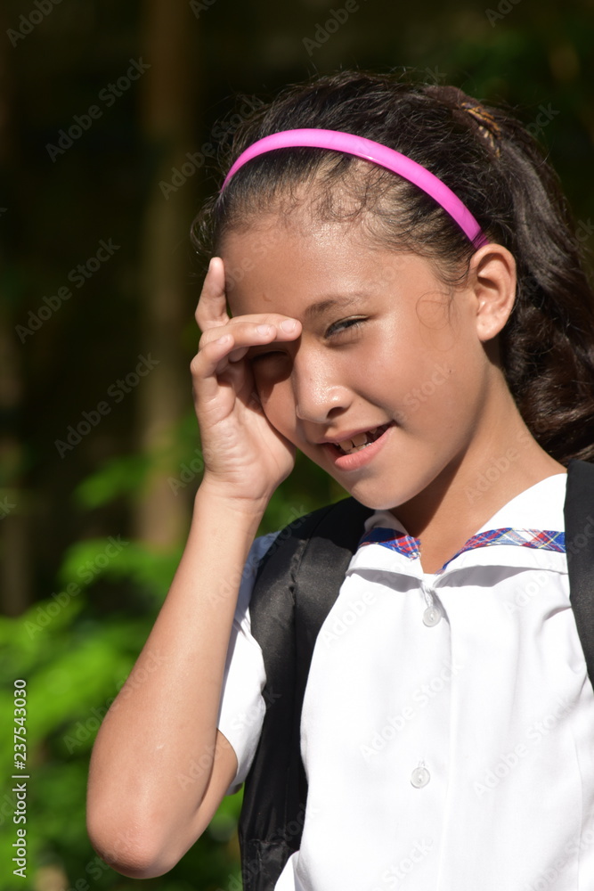Youthful Asian Female Student Thinking With Notebooks Youthful Asian Female Student Thinking With Notebooks
