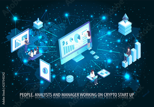 People Analyst Working on Start Up Poster Vector