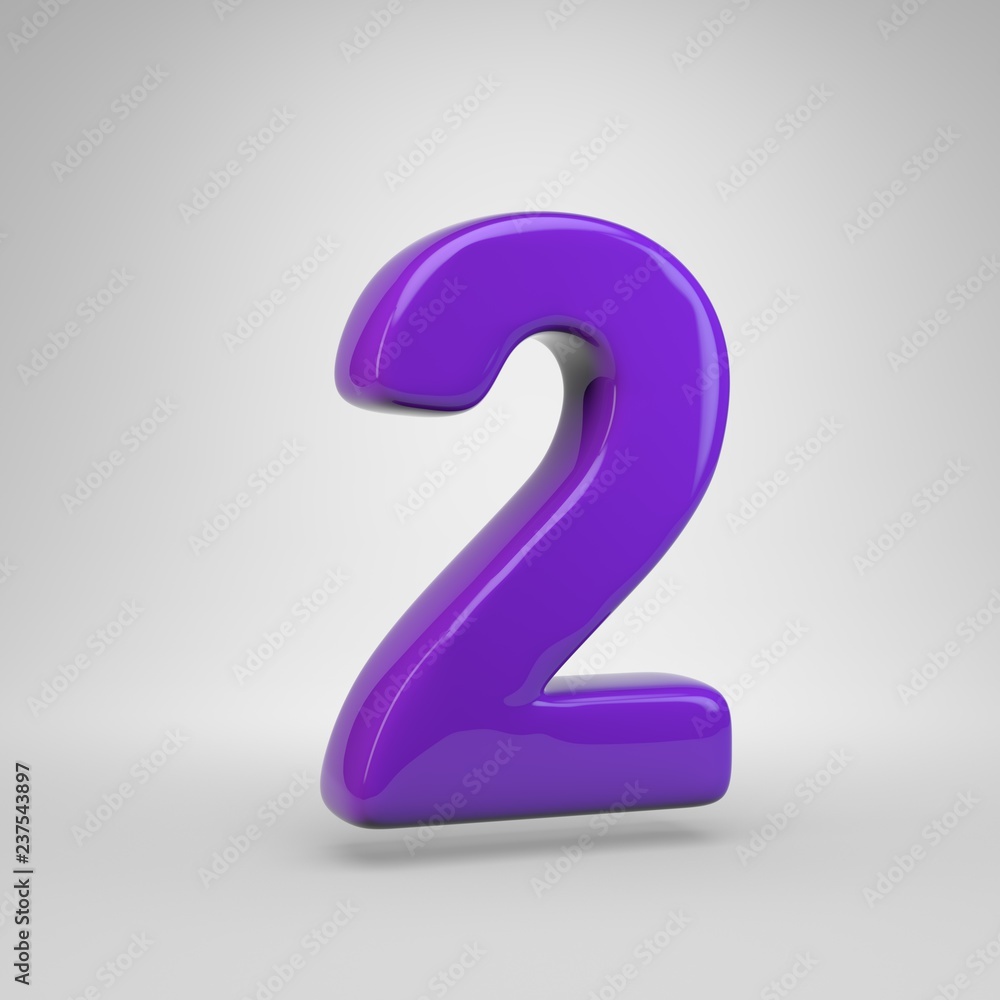 Naklejka premium Proton purple color number 2 isolated on white background