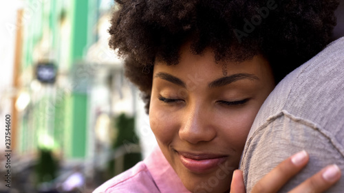 Lovers hugging outside, tender relations, romantic date, closeness and trust