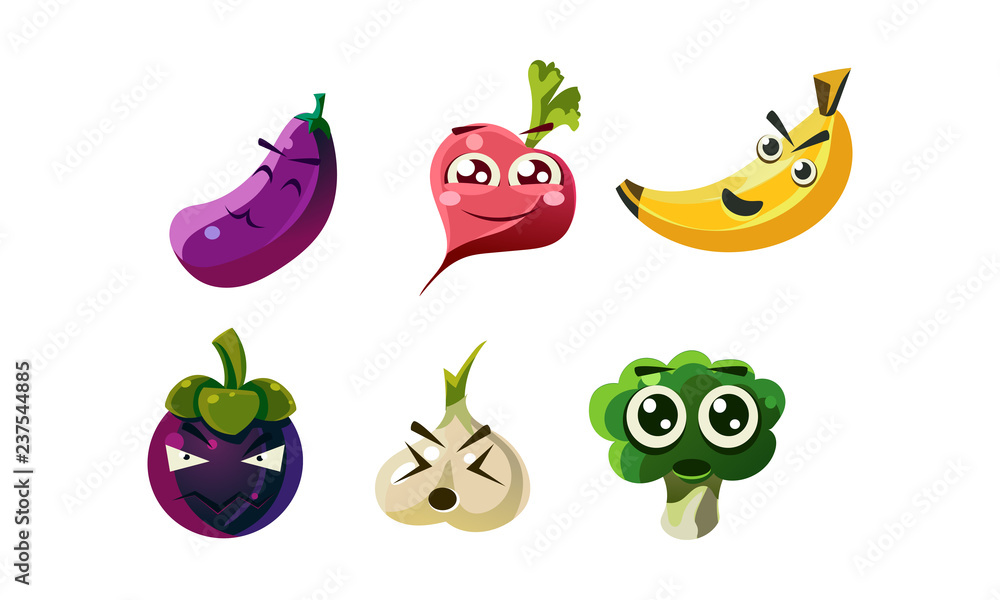 custom made wallpaper toronto digitalFlat vector set of humanized vegetables and fruits with different emotions. Funny cartoon characters