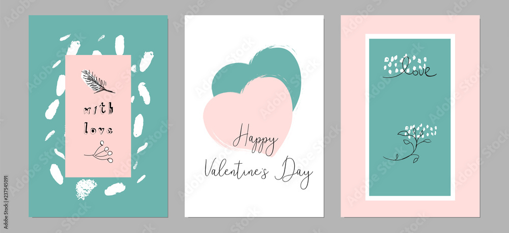 Lovely Abstract Hand Drawn Greeting Cards with traditional symbols of Valentine s Day.