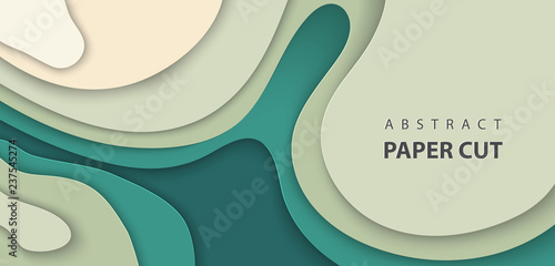 Vector background with deep green color paper cut waves shapes. 3D abstract paper art style, design layout for business presentations, flyers, posters, prints, decoration, cards, brochure cover.