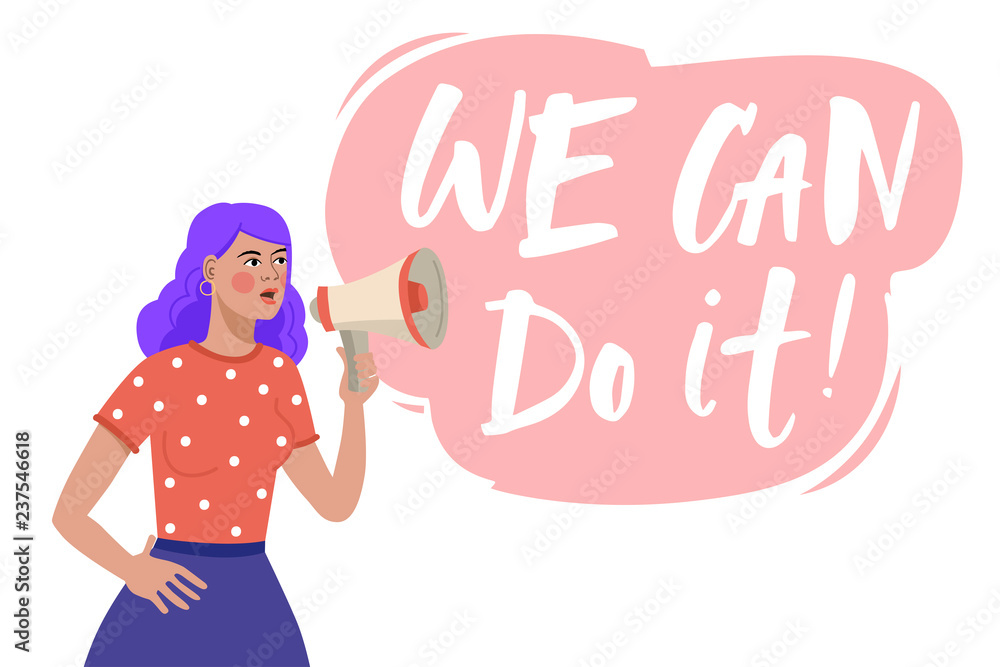 Vector illustration with hand-lettering phrase - We can do it. Feminist movement, concept for prints, t-shirts, cards Vector illustration with hand-lettering phrase - We can do it. Feminist movement, concept for prints, t-shirts, cards
