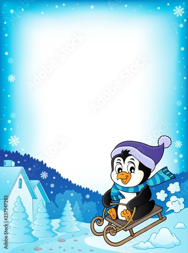 Sledging penguin theme frame 1