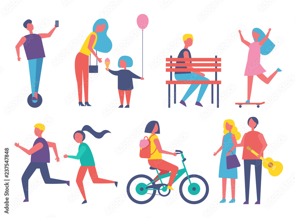 People Entertaining in Park Cartoon Vector Banner