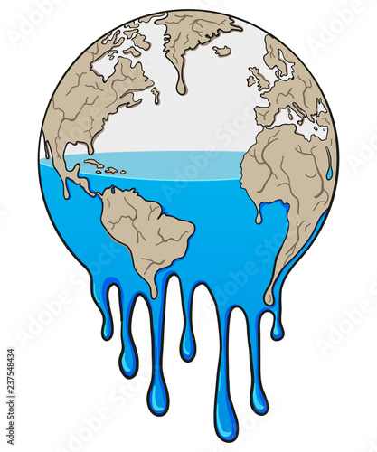 Global Warming and Drought Concept Illustration with Melting of Earth 