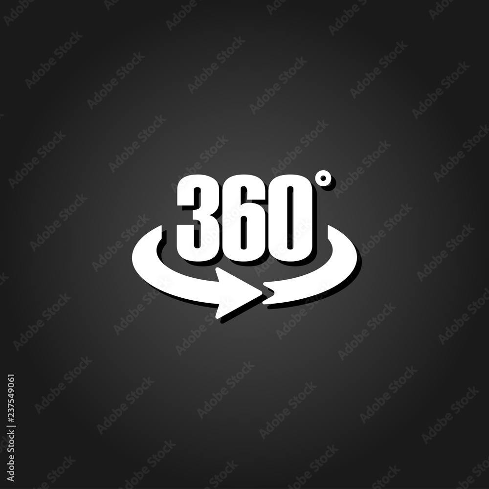 360 degree icon flat. Simple White pictogram on black background with shadow. Vector illustration symbol 360 degree icon flat. Simple White pictogram on black background with shadow. Vector illustration symbol